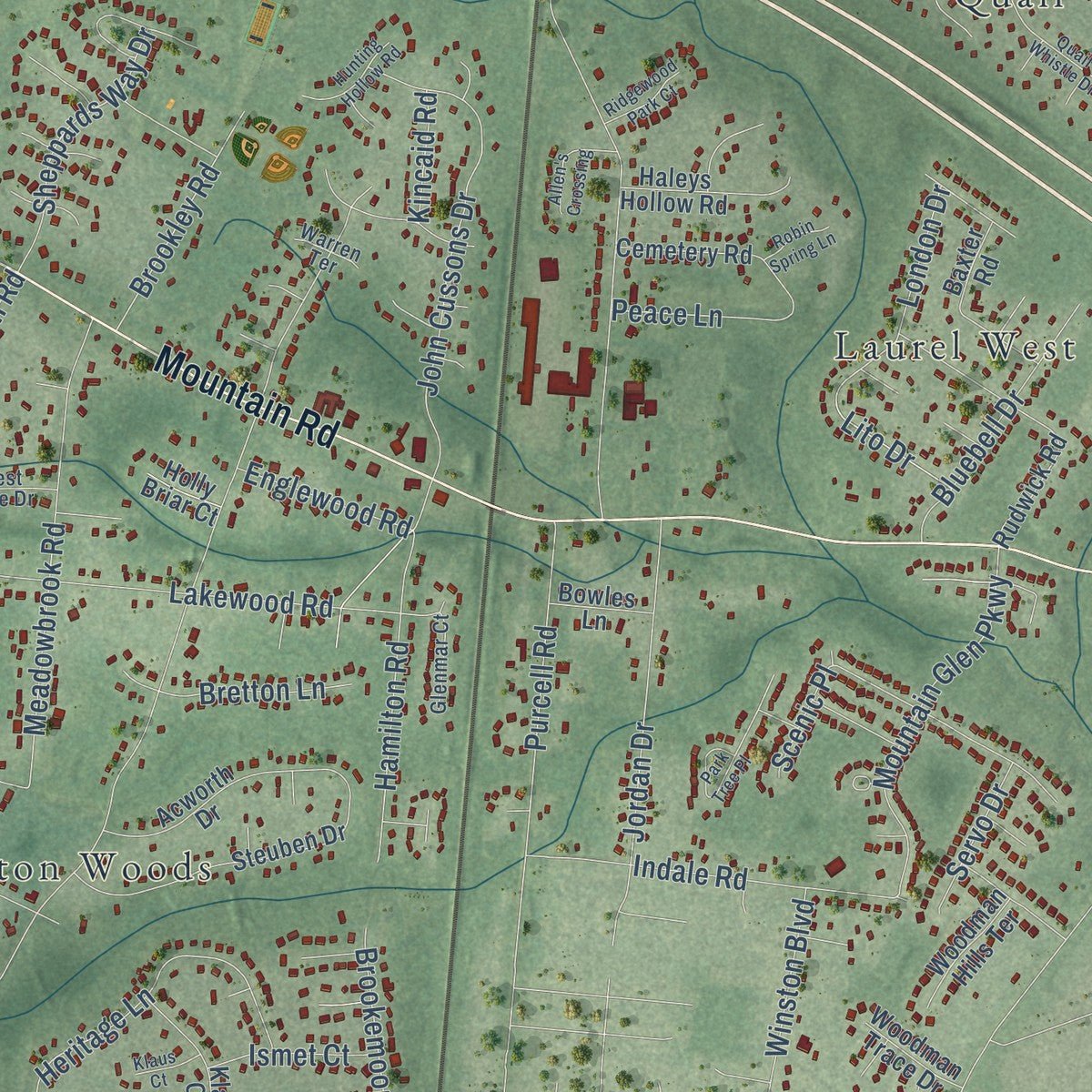 Second close-up of the map of Glen Allen, Virginia print showing more streets and buildings