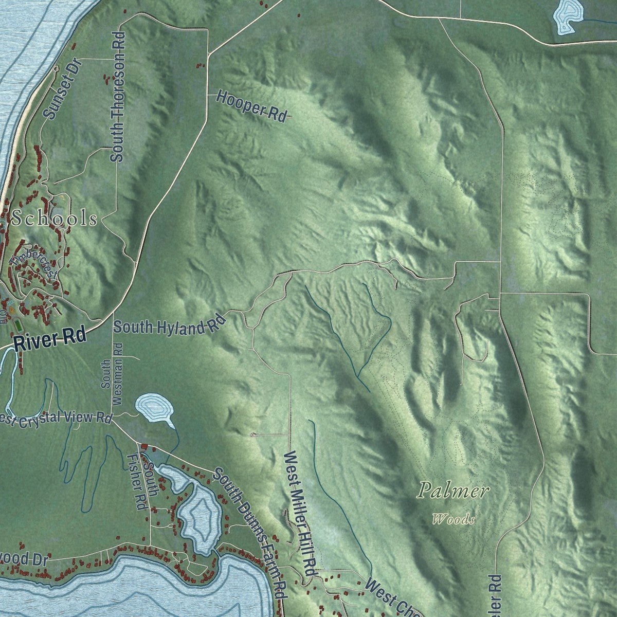 Second close-up of the map of Glen Arbor, Michigan print showing more streets and buildings