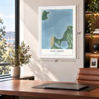 Glen Arbor, Michigan map, 18 x 24 inch print in a white frame in a home office
