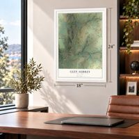 Glen Aubrey, New York map, 18 x 24 inch print in a white frame in a home office