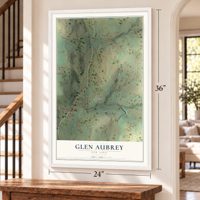 Glen Aubrey, New York map, 24 x 36 inch print in a white frame by a staircase