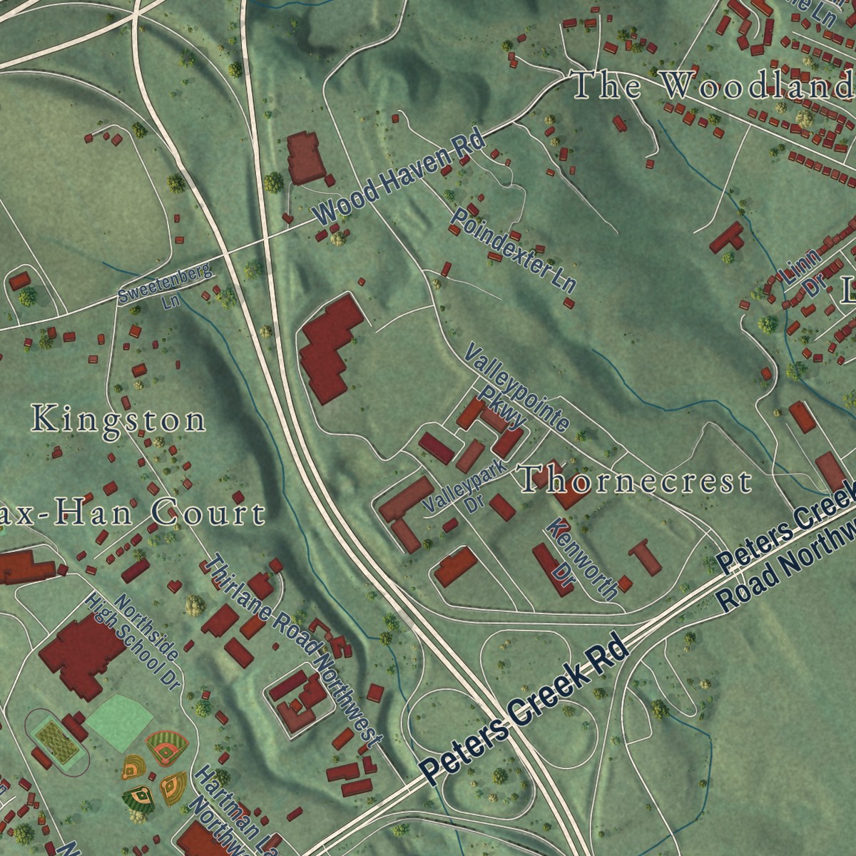 Second close-up of the map of Glen Cove, Virginia print showing more streets and buildings