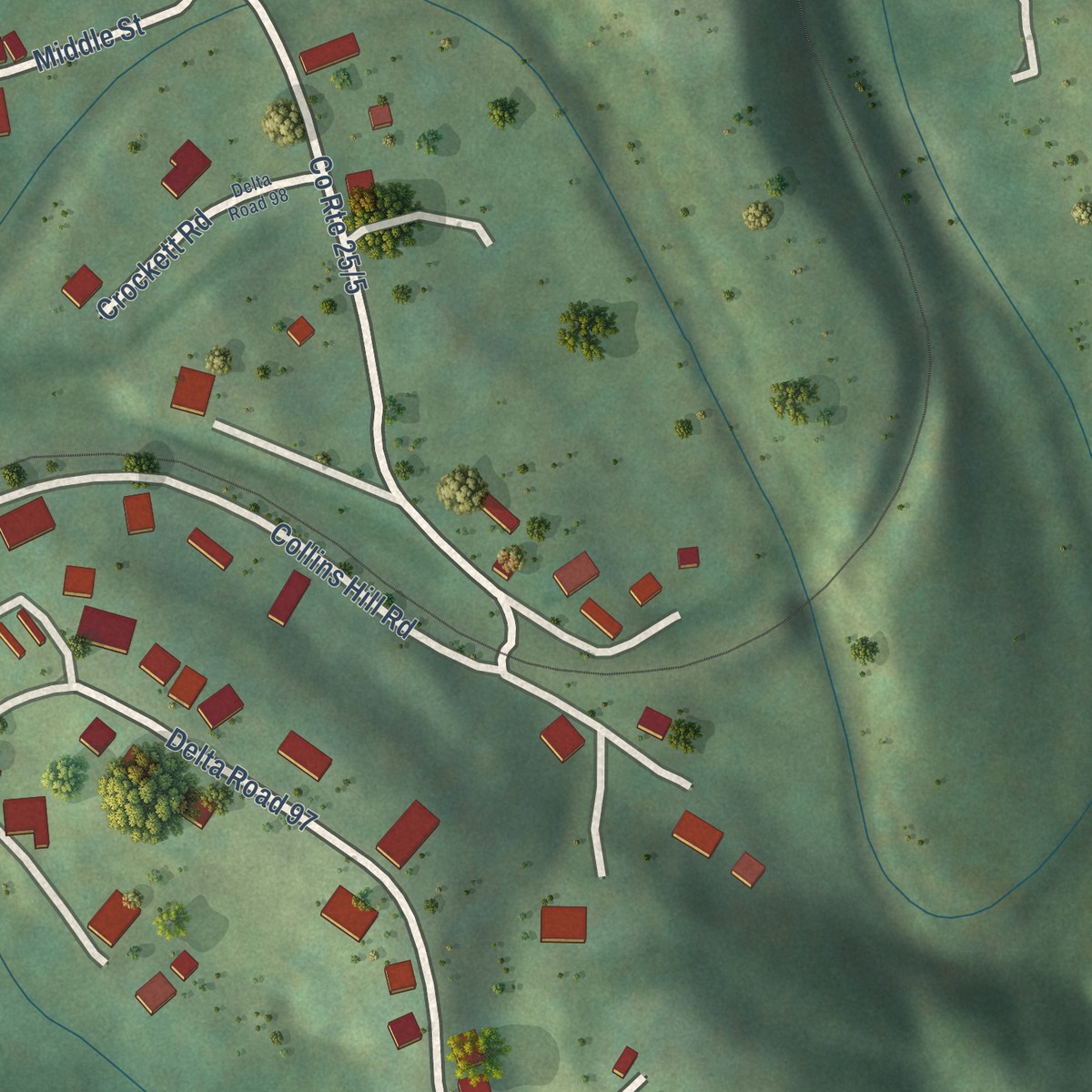 Second close-up of the map of Glen Jean, West Virginia print showing more streets and buildings