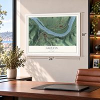 Glen Lyn, Virginia map, 18 x 24 inch print in a white frame in a home office