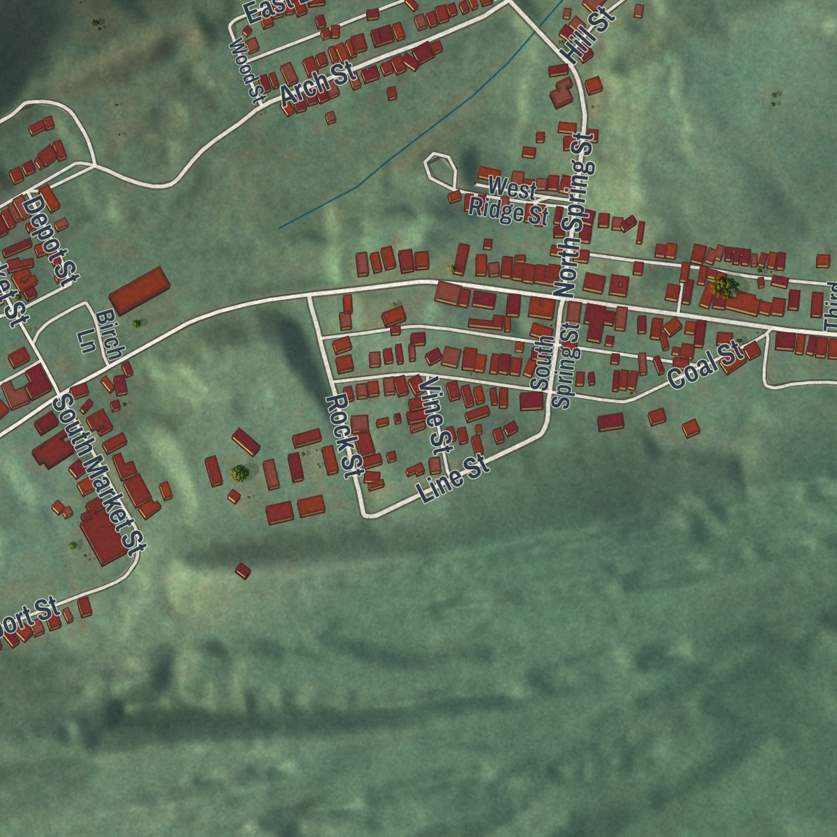 Second close-up of the map of Glen Lyon, Pennsylvania print showing more streets and buildings