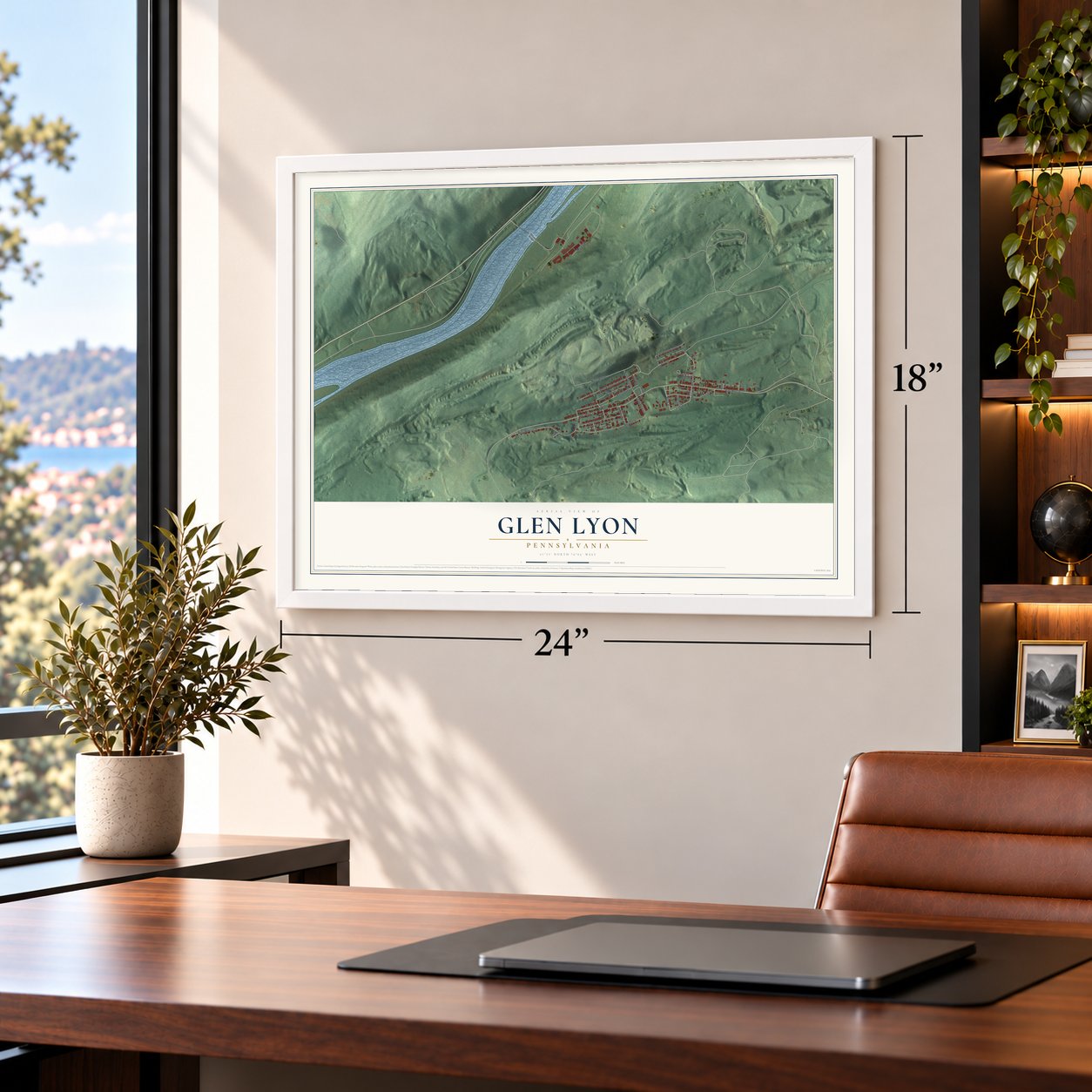 Glen Lyon, Pennsylvania map, 18 x 24 inch print in a white frame in a home office