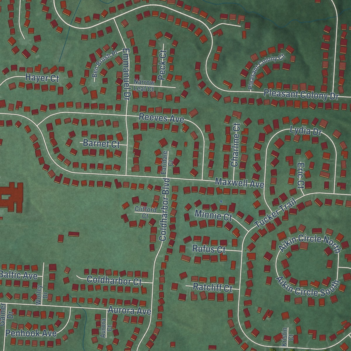 Second close-up of the map of Glen Oak, Ohio print showing more streets and buildings
