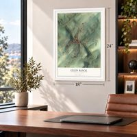 Glen Rock, Pennsylvania map, 18 x 24 inch print in a white frame in a home office