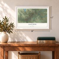 Glen Rose, Texas map, 12 x 18 inch print in a white frame in an entryway