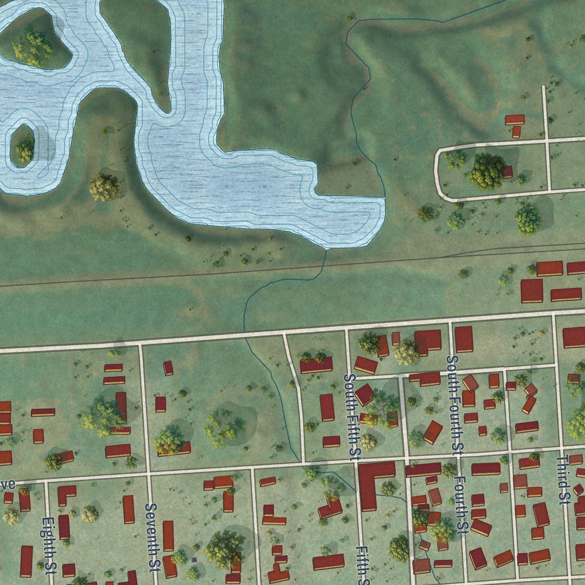 Second close-up of the map of Glen Ullin, North Dakota print showing more streets and buildings