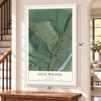 Glen Wilton, Virginia map, 24 x 36 inch print in a white frame by a staircase