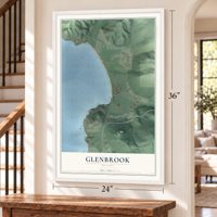 Glenbrook, Nevada map, 24 x 36 inch print in a white frame by a staircase