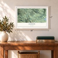 Glencoe, California map, 12 x 18 inch print in a white frame in an entryway