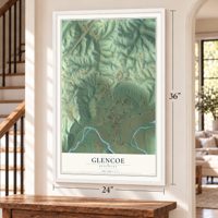 Glencoe, Kentucky map, 24 x 36 inch print in a white frame by a staircase