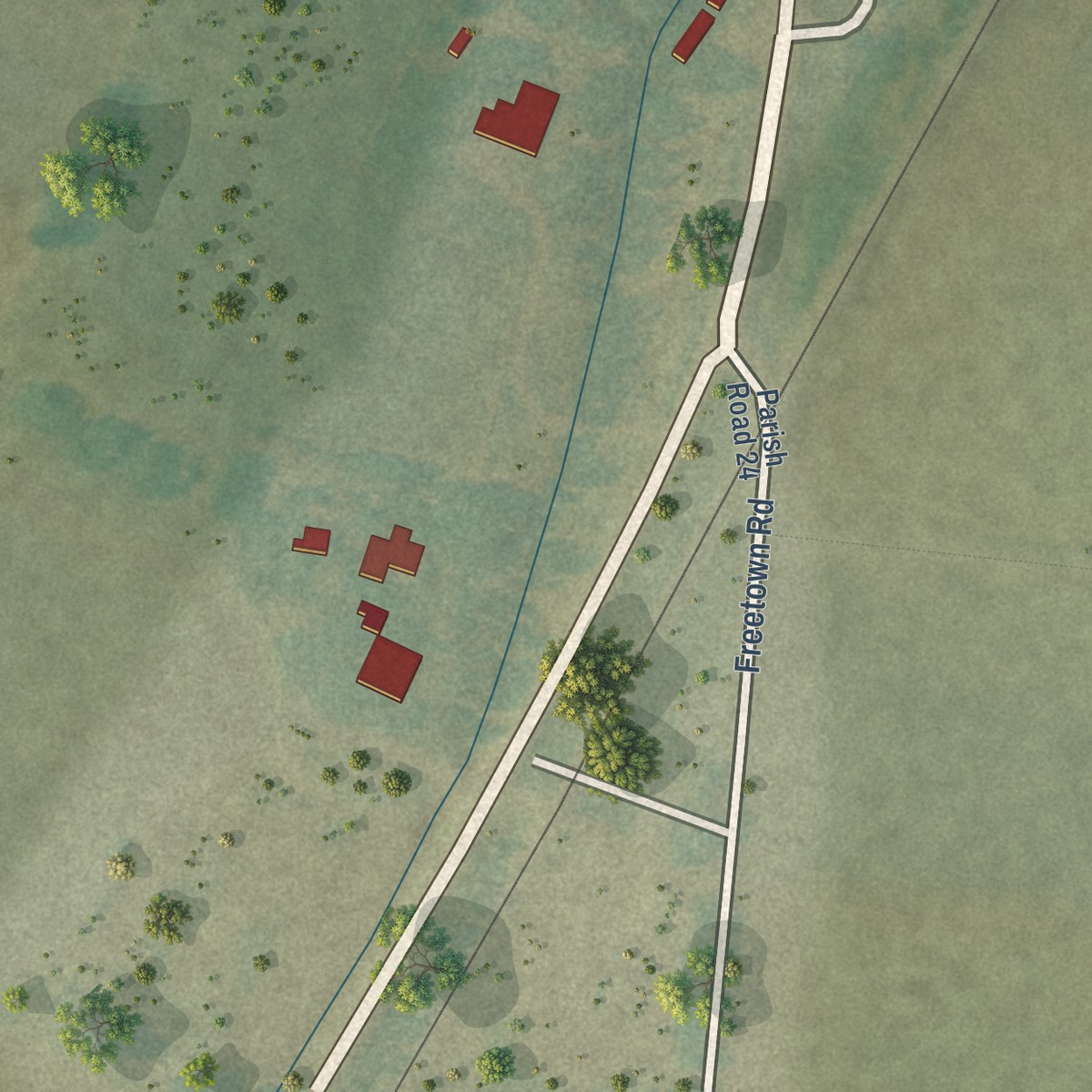Second close-up of the map of Glencoe, Louisiana print showing more streets and buildings
