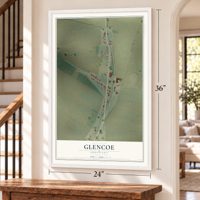 Glencoe, Louisiana map, 24 x 36 inch print in a white frame by a staircase