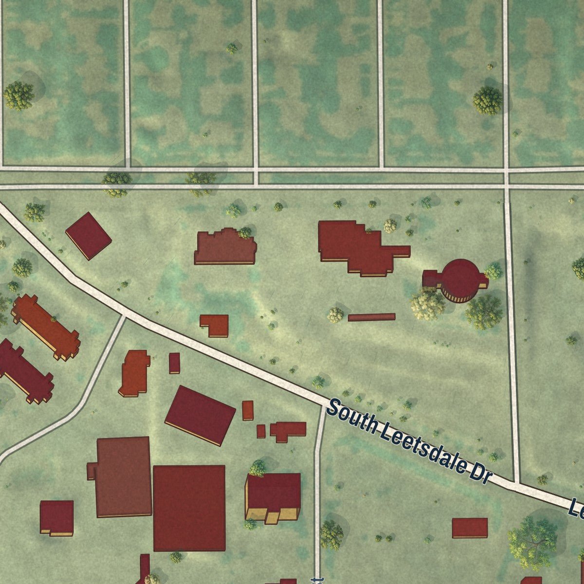 Second close-up of the map of Glendale, Colorado print showing more streets and buildings
