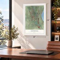 Glendale, Milwaukee County, Wisconsin map, 18 x 24 inch print in a white frame in a home office