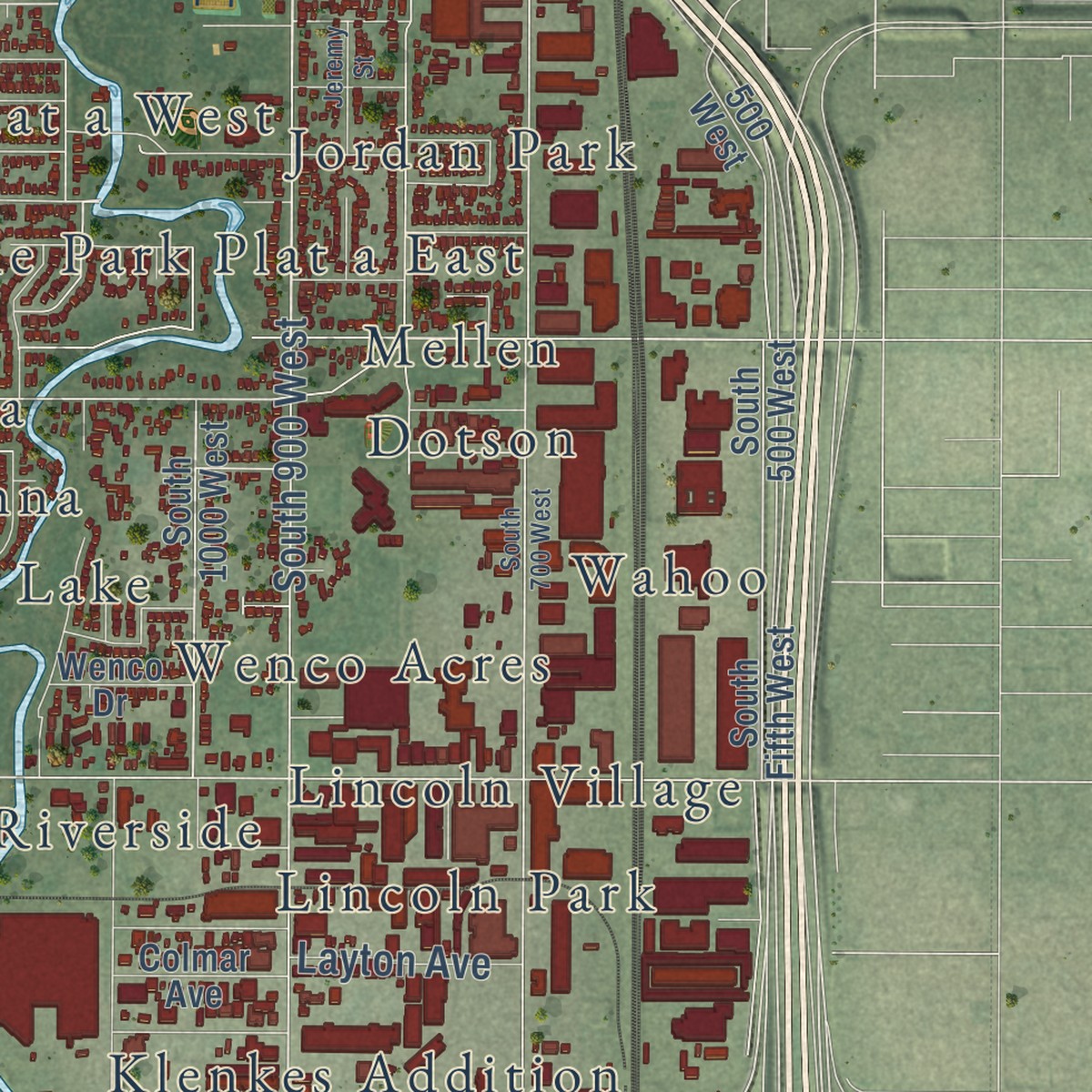 Second close-up of the map of Glendale, Salt Lake City, Utah print showing more streets and buildings