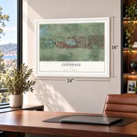 Glendale, Salt Lake City, Utah map, 18 x 24 inch print in a white frame in a home office