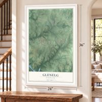 Glenelg, Maryland map, 24 x 36 inch print in a white frame by a staircase