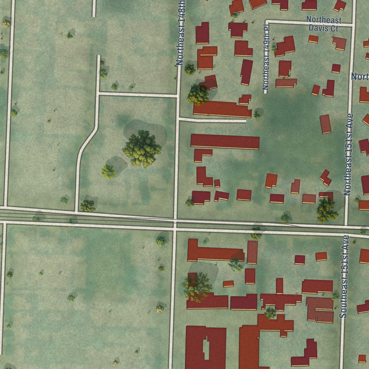 Second close-up of the map of Glenfair, Oregon print showing more streets and buildings