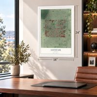 Glenfair, Oregon map, 18 x 24 inch print in a white frame in a home office