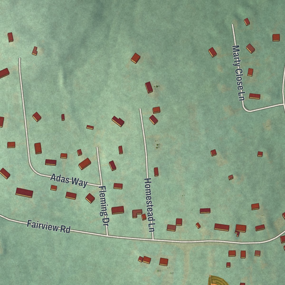 Second close-up of the map of Glenmoore, Pennsylvania print showing more streets and buildings