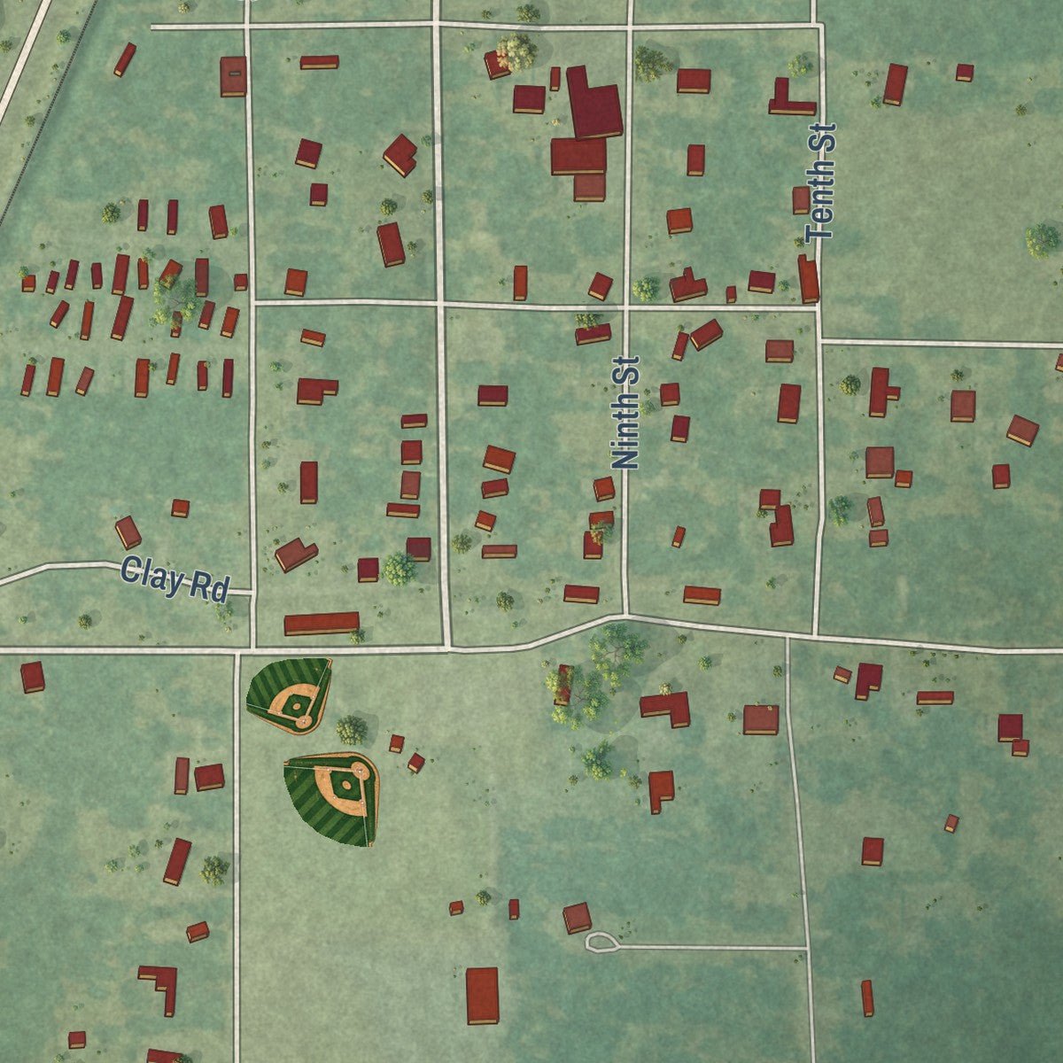 Second close-up of the map of Glenmora, Louisiana print showing more streets and buildings