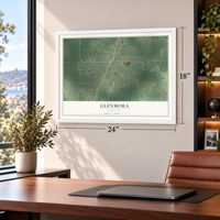 Glenmora, Louisiana map, 18 x 24 inch print in a white frame in a home office