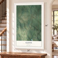 Glenn, Georgia map, 24 x 36 inch print in a white frame by a staircase