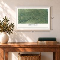 Glennallen, Alaska map, 12 x 18 inch print in a white frame in an entryway