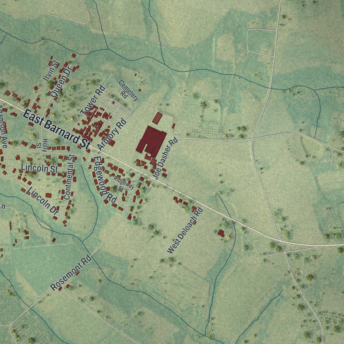 Second close-up of the map of Glennville, Georgia print showing more streets and buildings