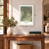 Glenrock, Wyoming map, 12 x 18 inch print in a white frame in an entryway
