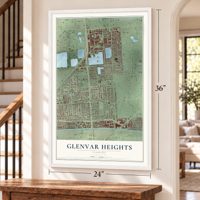 Glenvar Heights, Florida map, 24 x 36 inch print in a white frame by a staircase