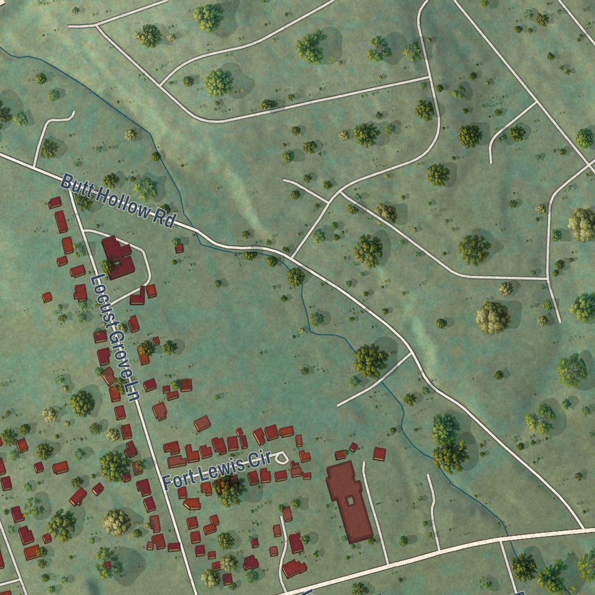 Second close-up of the map of Glenvar, Virginia print showing more streets and buildings