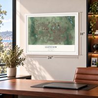 Glenview, Illinois map, 18 x 24 inch print in a white frame in a home office