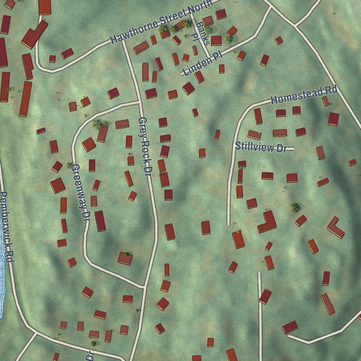 Second close-up of the map of Glenville, Connecticut print showing more streets and buildings