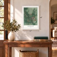 Glenwillow, Ohio map, 12 x 18 inch print in a white frame in an entryway
