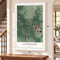 Glenwillow, Ohio map, 24 x 36 inch print in a white frame by a staircase