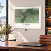 Glenwood, Illinois map, 18 x 24 inch print in a white frame in a home office