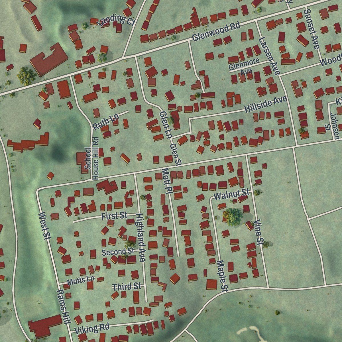 Second close-up of the map of Glenwood Landing, New York print showing more streets and buildings