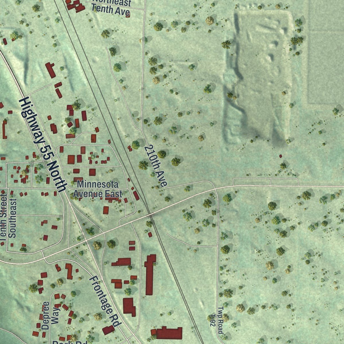 Second close-up of the map of Glenwood, Minnesota print showing more streets and buildings
