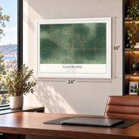 Glenwood, Nebraska map, 18 x 24 inch print in a white frame in a home office