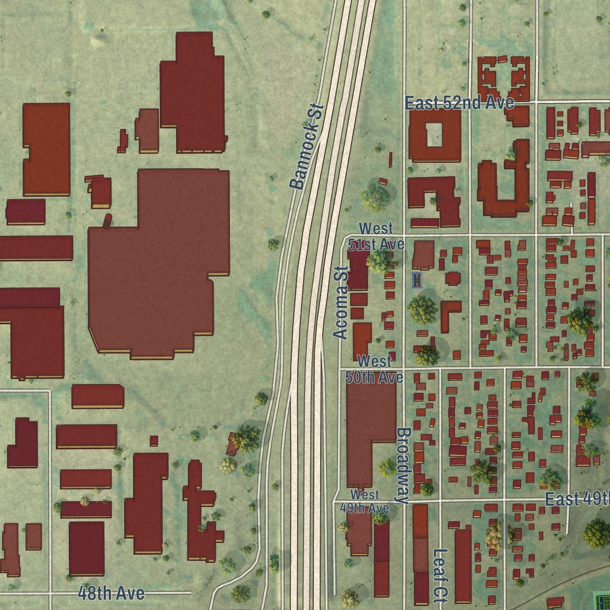 Second close-up of the map of Globeville, Colorado print showing more streets and buildings