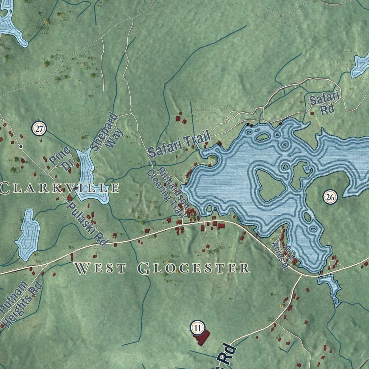 Second close-up of the map of Glocester, Rhode Island print showing more streets and buildings