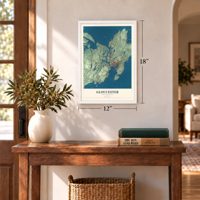 Gloucester, Massachusetts map, 12 x 18 inch print in a white frame in an entryway