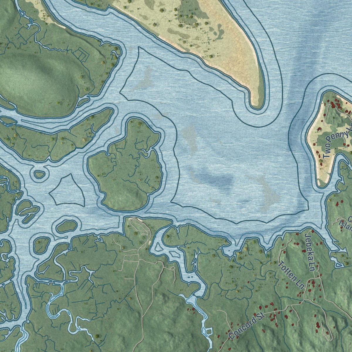 Second close-up of the map of Gloucester, Massachusetts print showing more streets and buildings