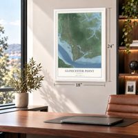 Gloucester Point, Virginia map, 18 x 24 inch print in a white frame in a home office