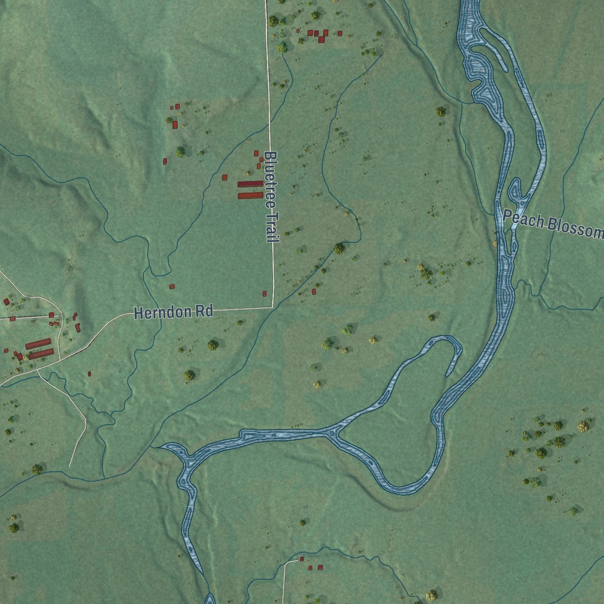 Second close-up of the map of Glover, Oklahoma print showing more streets and buildings